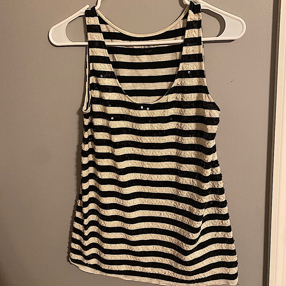 Black and white stripe tank top with sequins